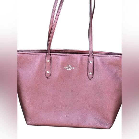 Coach Metallic Burgundy City Tote Women's Bag - Picture 3 of 12